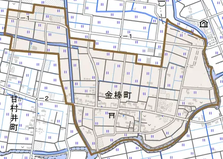 金棒町とその周辺の地図。町の範囲を重ねている