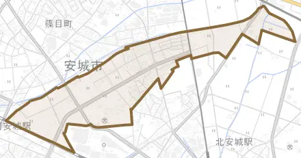 池浦町とその周辺の地図。町の範囲を重ねている