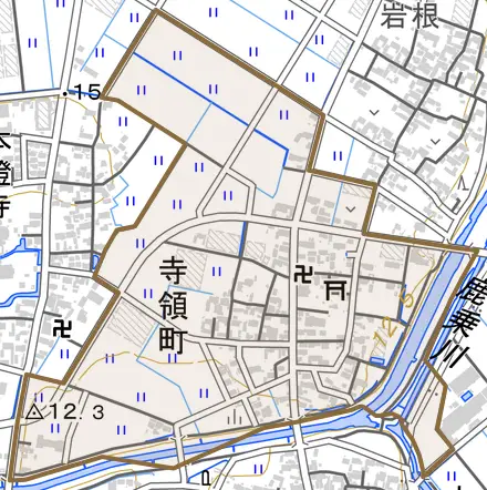 寺領町とその周辺の地図。町の範囲を重ねている
