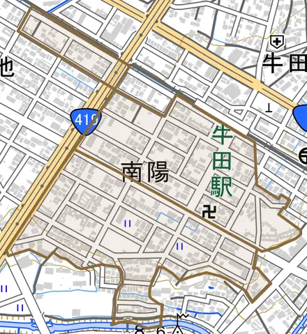 南陽とその周辺の地図。町の範囲を重ねている