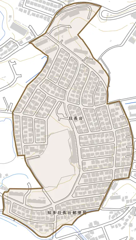 日長台とその周辺の地図。町の範囲を重ねている