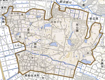 金沢とその周辺の地図。町の範囲を重ねている