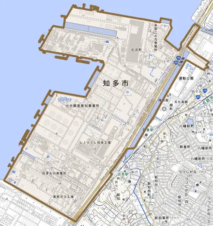 北浜町とその周辺の地図。町の範囲を重ねている