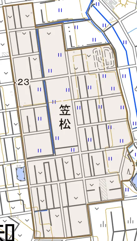 笠松とその周辺の地図。町の範囲を重ねている
