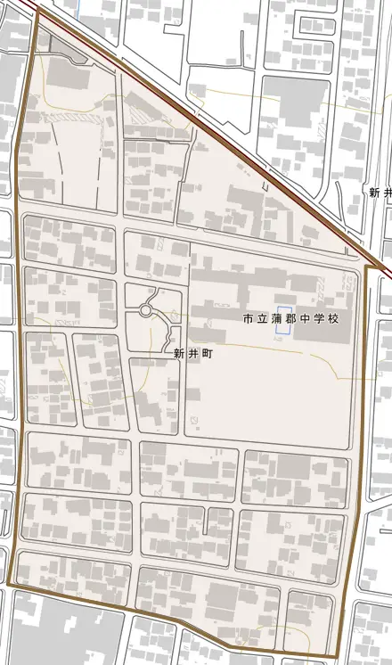 新井町とその周辺の地図。町の範囲を重ねている