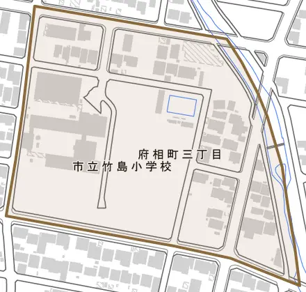 府相町とその周辺の地図。町の範囲を重ねている