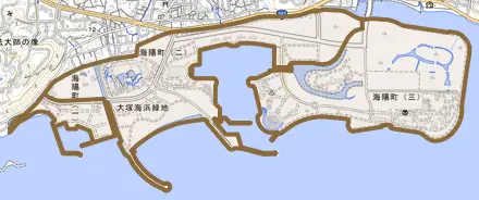 海陽町とその周辺の地図。町の範囲を重ねている