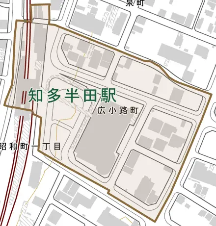 広小路町とその周辺の地図。町の範囲を重ねている
