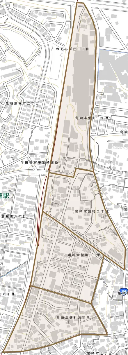 亀崎常盤町とその周辺の地図。町の範囲を重ねている