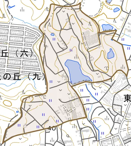 北大矢知町とその周辺の地図。町の範囲を重ねている