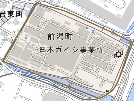 前潟町とその周辺の地図。町の範囲を重ねている