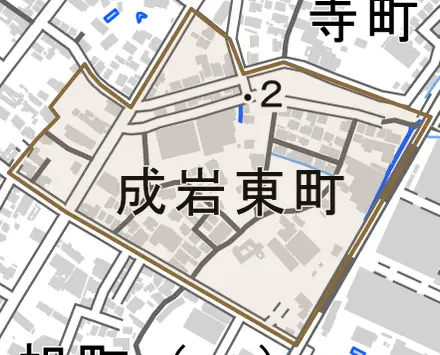 成岩東町とその周辺の地図。町の範囲を重ねている