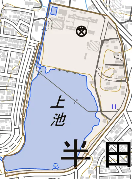 西生見町とその周辺の地図。町の範囲を重ねている