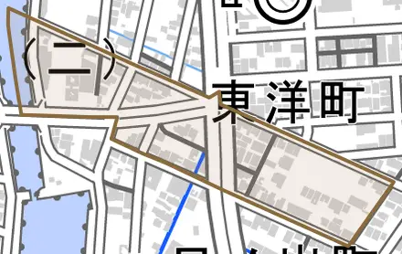 幸町とその周辺の地図。町の範囲を重ねている