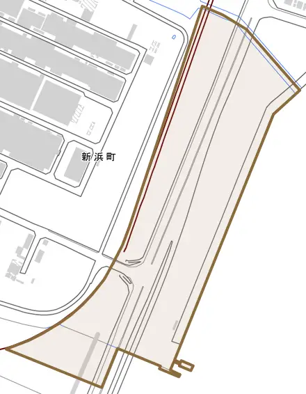 新浜町とその周辺の地図。町の範囲を重ねている