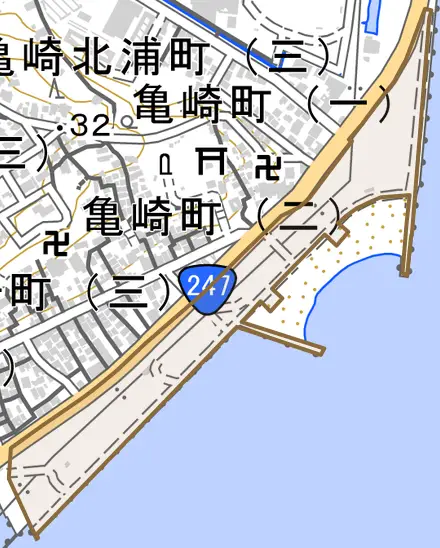 神前町とその周辺の地図。町の範囲を重ねている