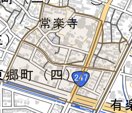 東郷町とその周辺の地図。町の範囲を重ねている