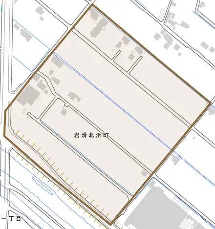 岩滑北浜町とその周辺の地図。町の範囲を重ねている