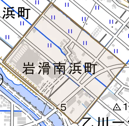 岩滑南浜町とその周辺の地図。町の範囲を重ねている