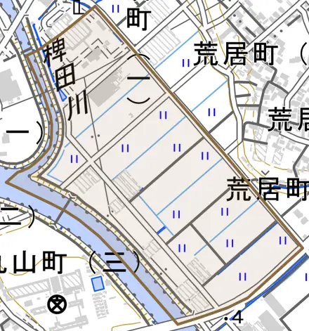 広見町とその周辺の地図。町の範囲を重ねている