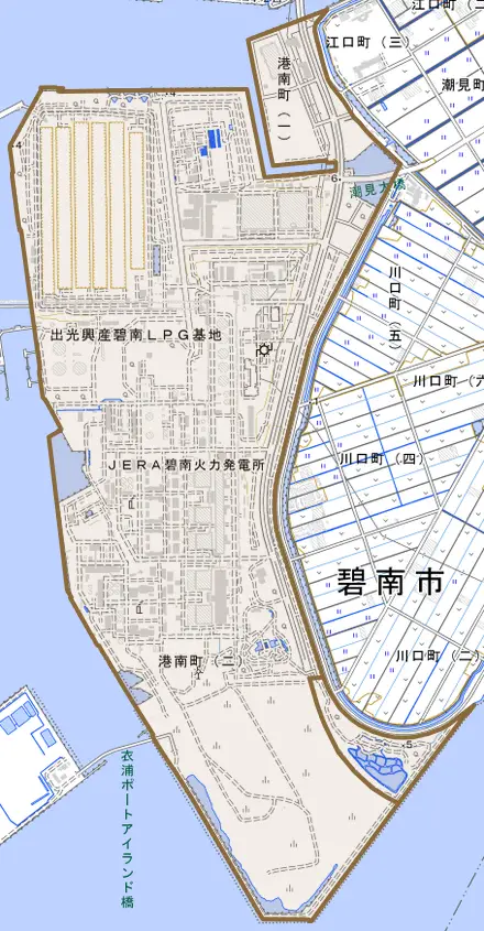 港南町とその周辺の地図。町の範囲を重ねている
