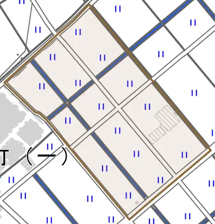 島池町とその周辺の地図。町の範囲を重ねている