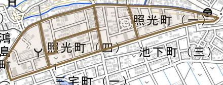 照光町とその周辺の地図。町の範囲を重ねている