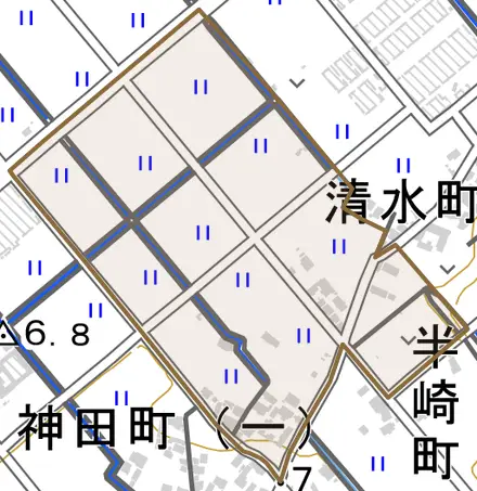 鳥追町とその周辺の地図。町の範囲を重ねている