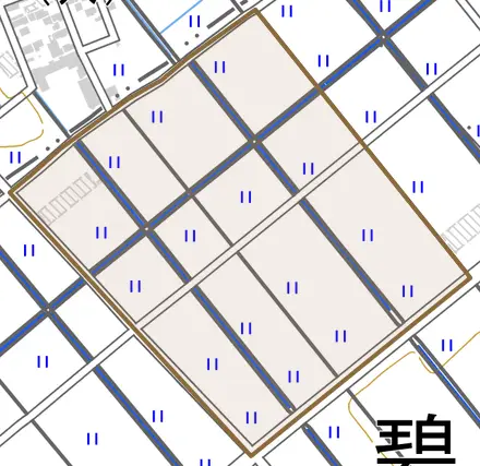 若水町とその周辺の地図。町の範囲を重ねている