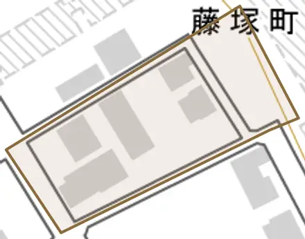 藤塚町とその周辺の地図。町の範囲を重ねている