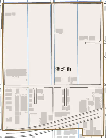 深坪町とその周辺の地図。町の範囲を重ねている