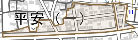 平安とその周辺の地図。町の範囲を重ねている