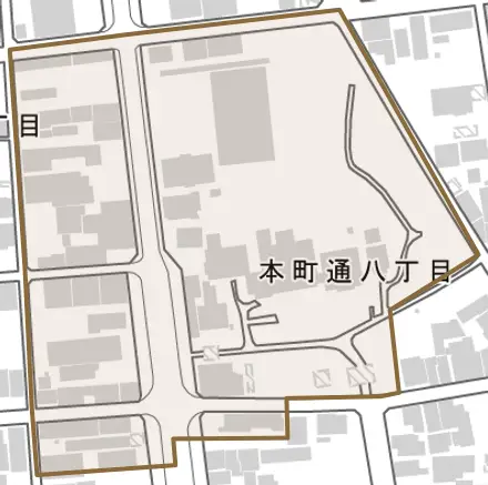 本町通とその周辺の地図。町の範囲を重ねている