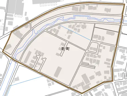 乾町とその周辺の地図。町の範囲を重ねている