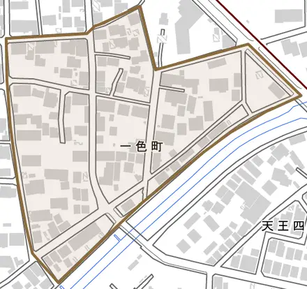 一色町とその周辺の地図。町の範囲を重ねている