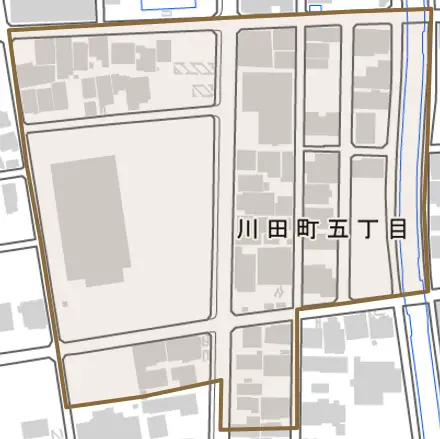 川田町とその周辺の地図。町の範囲を重ねている