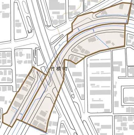 竹橋町とその周辺の地図。町の範囲を重ねている