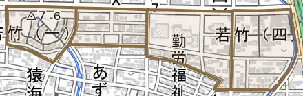 若竹とその周辺の地図。町の範囲を重ねている