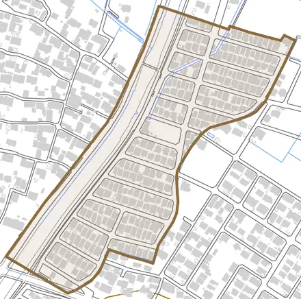 平和町とその周辺の地図。町の範囲を重ねている