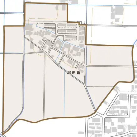 堀田町とその周辺の地図。町の範囲を重ねている
