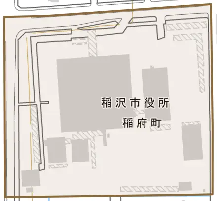 稲府町とその周辺の地図。町の範囲を重ねている