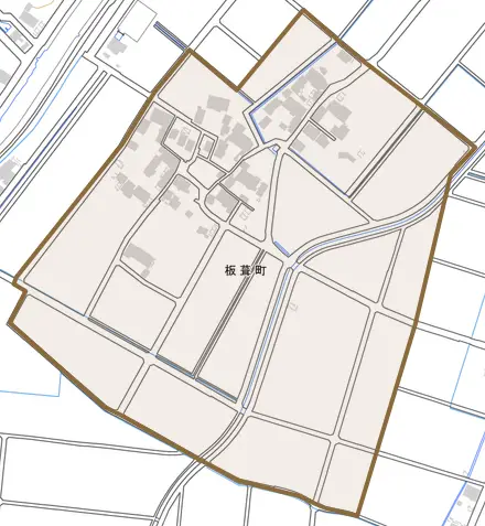 板葺町とその周辺の地図。町の範囲を重ねている
