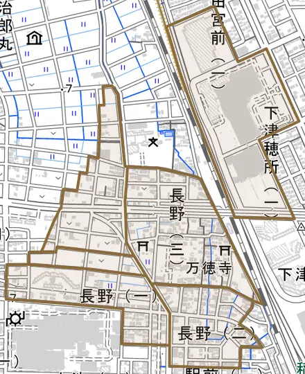 長野とその周辺の地図。町の範囲を重ねている