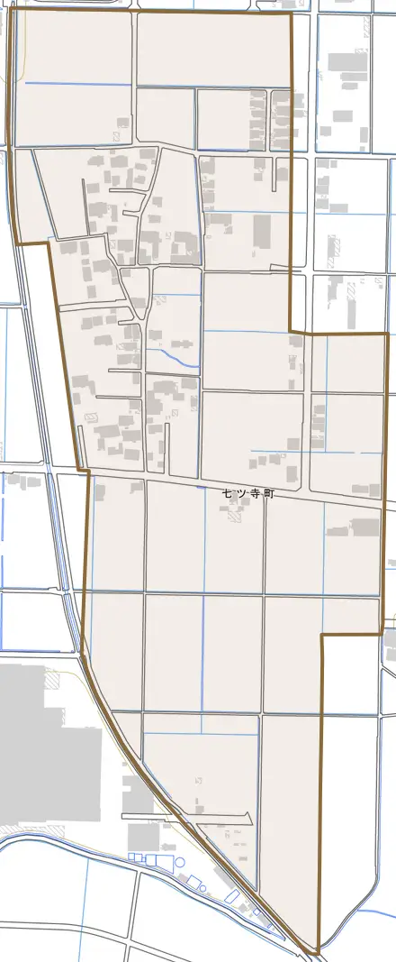 七ツ寺町とその周辺の地図。町の範囲を重ねている