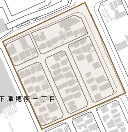 下津穂所とその周辺の地図。町の範囲を重ねている