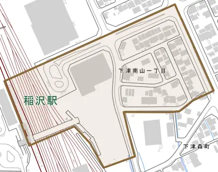 下津南山とその周辺の地図。町の範囲を重ねている