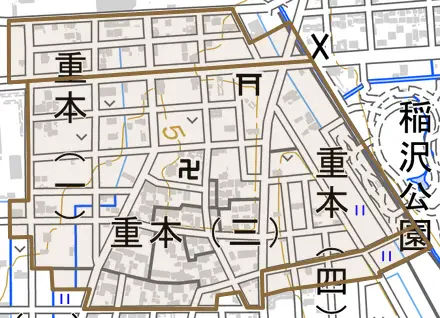 重本とその周辺の地図。町の範囲を重ねている