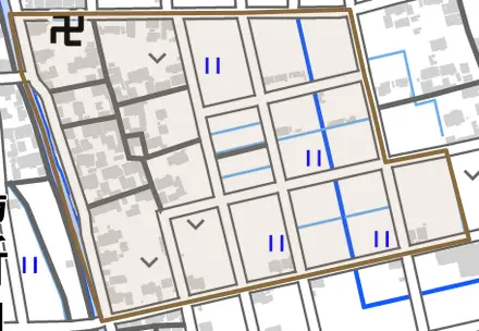 島町とその周辺の地図。町の範囲を重ねている