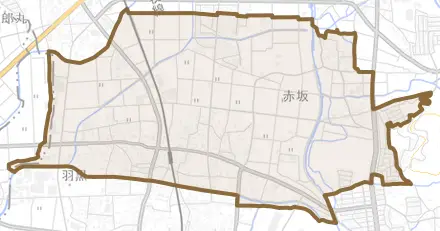 羽黒安戸西とその周辺の地図。町の範囲を重ねている