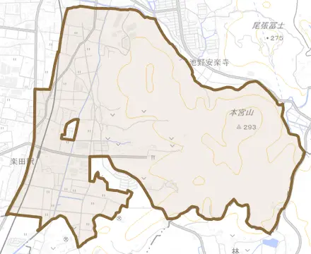 字神田とその周辺の地図。町の範囲を重ねている